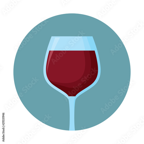 decorative circular frame with wine glass icon over white background, vector illustration