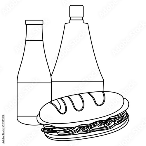 Sandwich and sauces bottles icon over white background, vector illustration