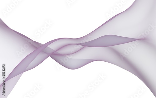 Abstract violet gray wave. Bright violet gray ribbon on white background. Abstract violet gray smoke. Light violet scarf. Raster air background. 3D illustration