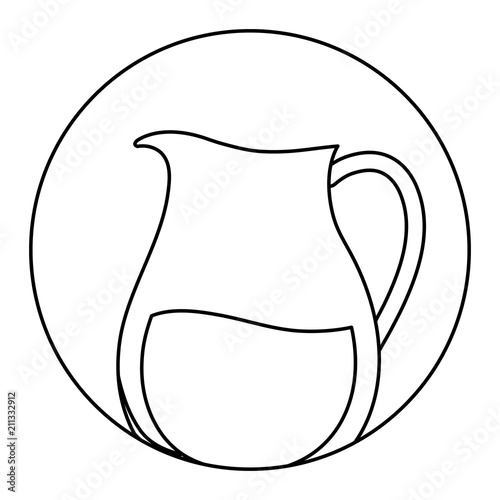 decorative circular frame with lemonade pitcher icon over white background, vector illustration