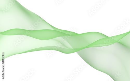 Fototapeta Naklejka Na Ścianę i Meble -  Green color scarf. Abstract green wave. Bright green ribbon on white background. Abstract green color smoke. Raster air background. 3D illustration
