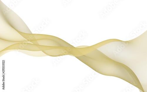Abstract yellow wave. Bright yellow ribbon on white background. Yellow color scarf. Abstract yellow smoke. Raster air background. 3D illustration