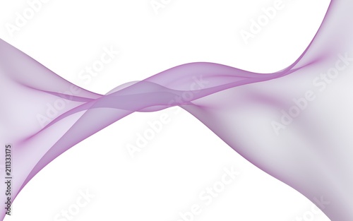 Abstract purple smoke. Bright purple ribbon on white background. Purple color scarf. Abstract purple wave. Raster air background. 3D illustration