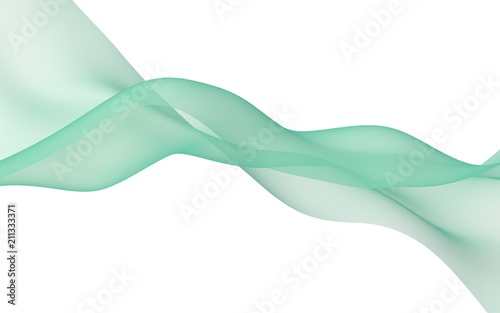 Abstract light green wave. Bright light green ribbon on white background. Light green scarf. Abstract light green smoke. Raster air background. 3D illustration