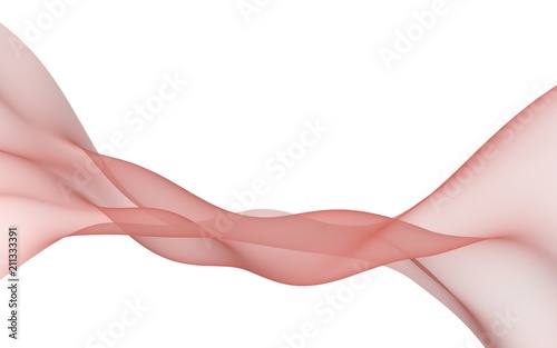 Abstract light red wave. Light red scarf. Bright light red ribbon on white background. Abstract red smoke. Raster air background. 3D illustration