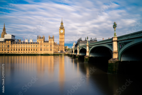 Big Ben and Westminster bridge at morning light in London, England