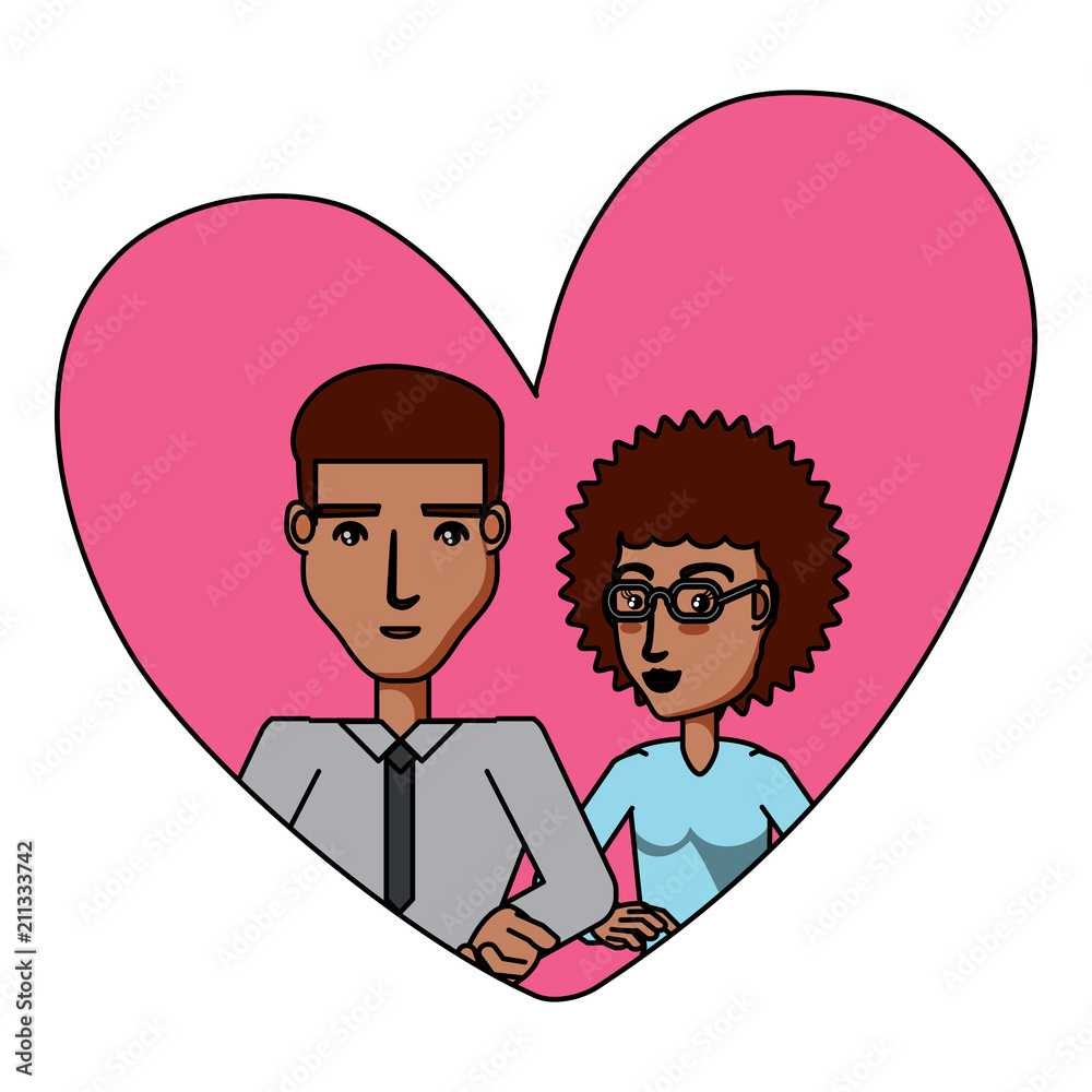 Couple in love in a heart over white background, vector illustration