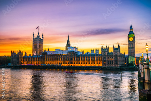Westminster Palace and Big Ben at sunset 