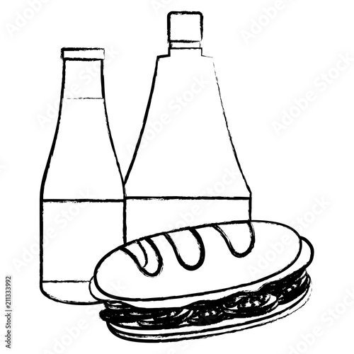 Sandwich and sauces bottles icon over white background, vector illustration