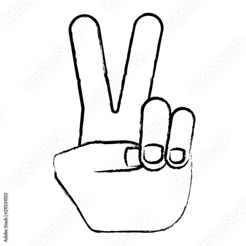 Hand with two fingers up in the peace or victory symbol icon over white background, vector illustration