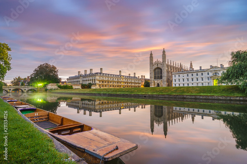King's chapel at sunrise near river Cam in Cambridge. England