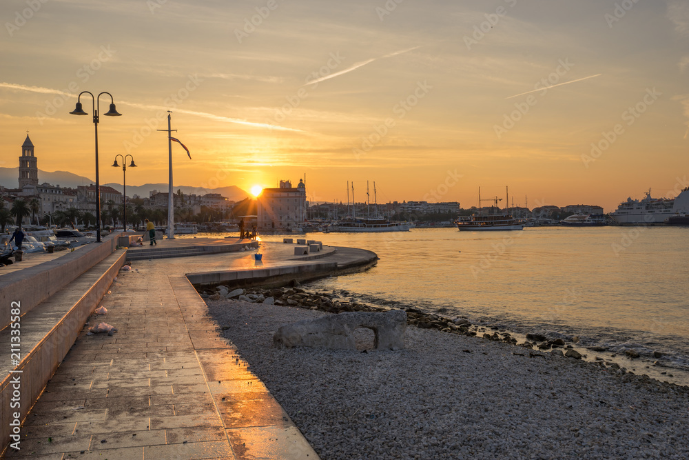 Matejuska harbour at beautiful sunrise in Split, Croatia