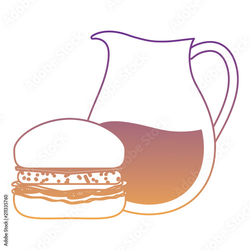 lemonade pitcher and hamburger over white background, vector illustration