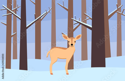 Deer in a snowy forest vector