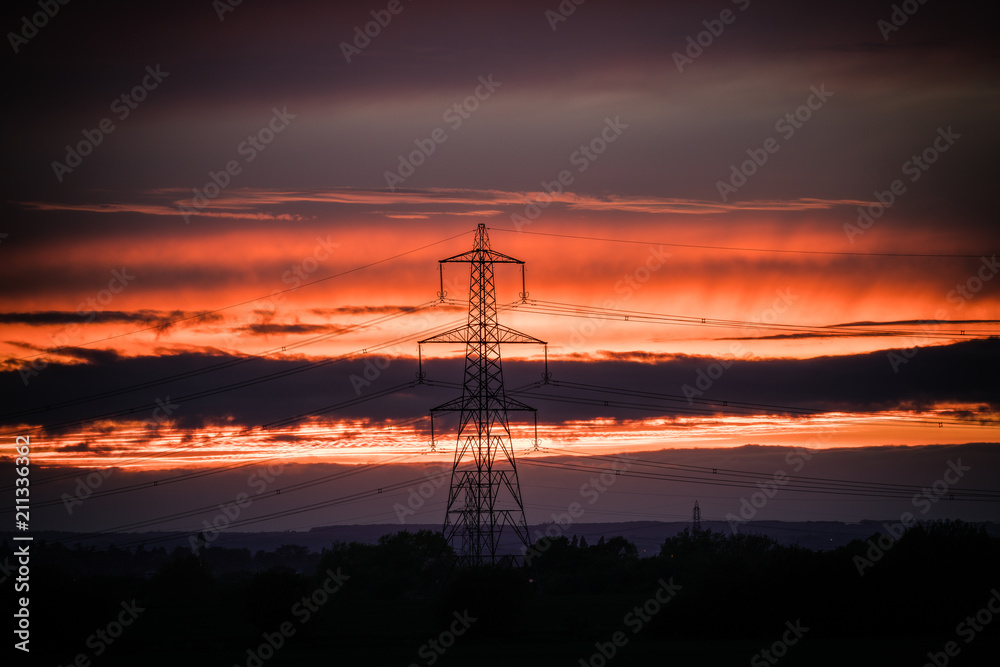 Power tower at sunset with vignette Power tower at sunset with vignette