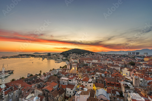 Split town with beautiful sunset sky, Dalmatia, Croatia