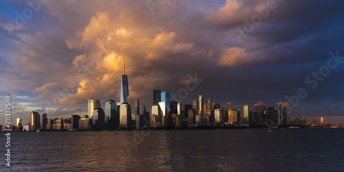 JUNE 4, 2018 - NEW YORK, NEW YORK, USA  - New York City Spectacular Sunset focuses on One World Trade Tower, Freedom Tower, NY