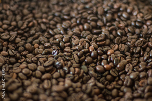 Dark roasted coffee beans through it.