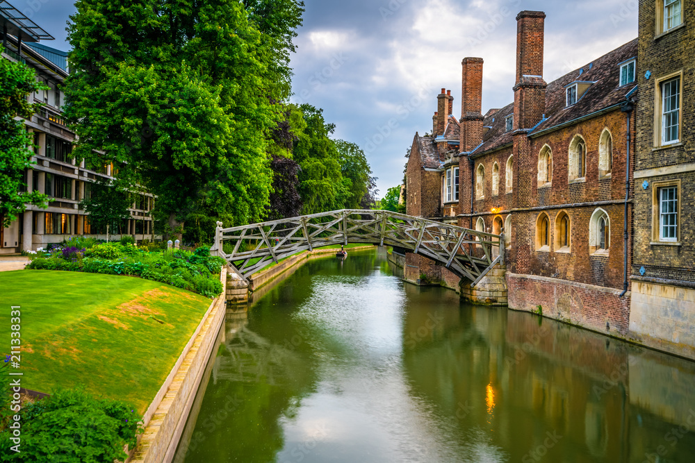 Famous Newton's mathematical bridge in Cambridge, England 