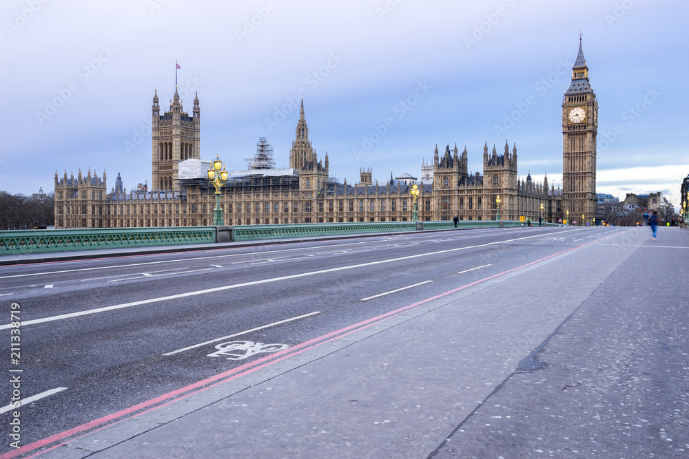British parliament and Big Ben viewed from Westminster bridge in London. England