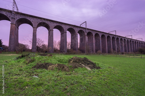 Railway Viaduct viewed at sunrise near Welwyn Garden City  England