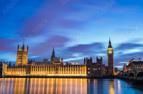 Big Ben and Palace of Westminster at blue hour in London