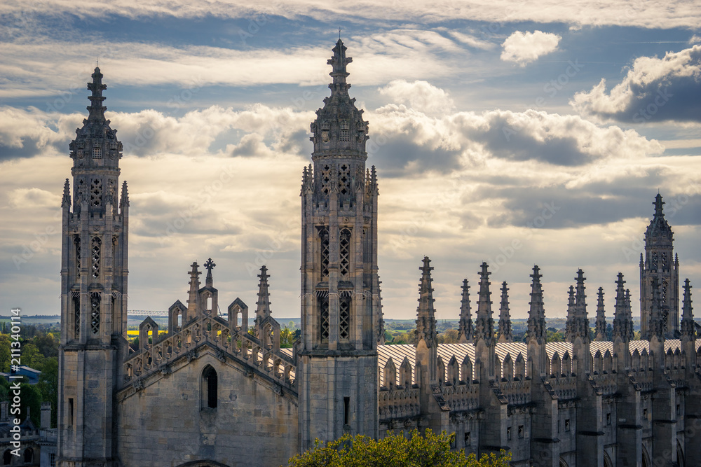 Fototapeta premium Sunset sky over spires in Cambridge, UK