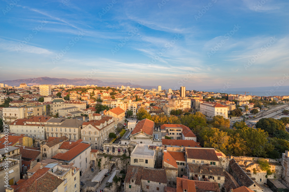 Aerial view of Split in afternoon light. Croatia