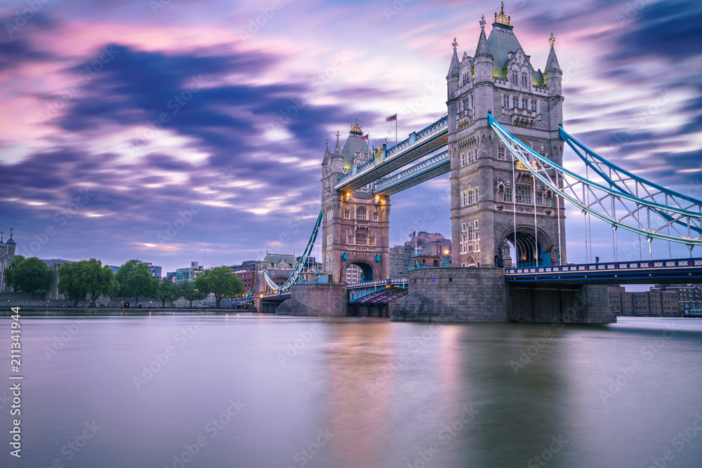 Tower bridge at sunrise  in London,England