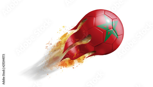 Konstfotografi Flying Flaming Soccer Ball with Morocco Flag