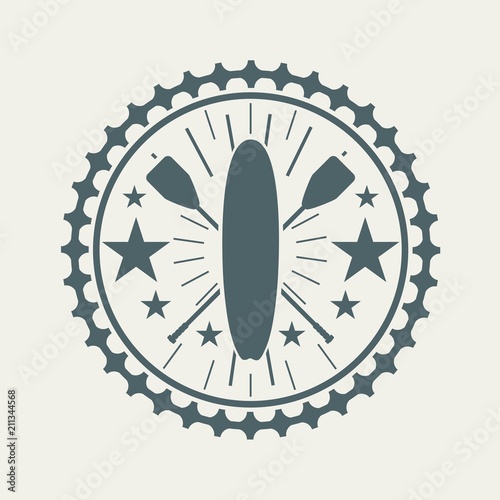 Surfboard and paddles. Surfing graphic and emblem for web design or print. Stand up paddle boarding