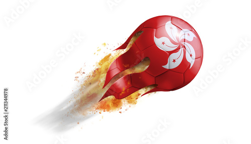 Flying Flaming Soccer Ball with Hong Kong Flag photo