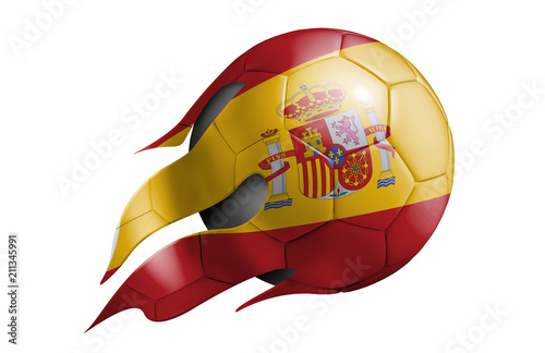 Fotografie Flying Soccer Ball with Spain Flag