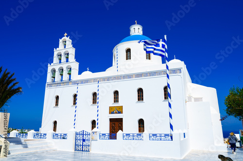 Beautiful view of white church of panagia in Oia,Santorini,Greece