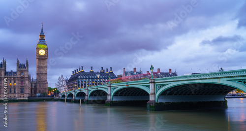 Big Ben and Westminster bridge at blue hour 