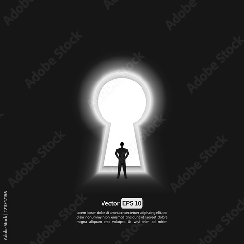Vector illustration, Businessman silhouette Stand on keyhole, concept of success