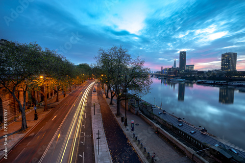 Sunrise Panorama of London seen from Waterloo Bridge photo