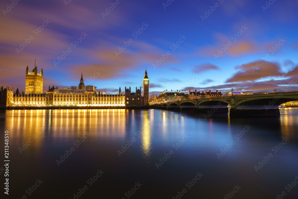 Big Ben and Palace of Westminster at blue hour in London,UK