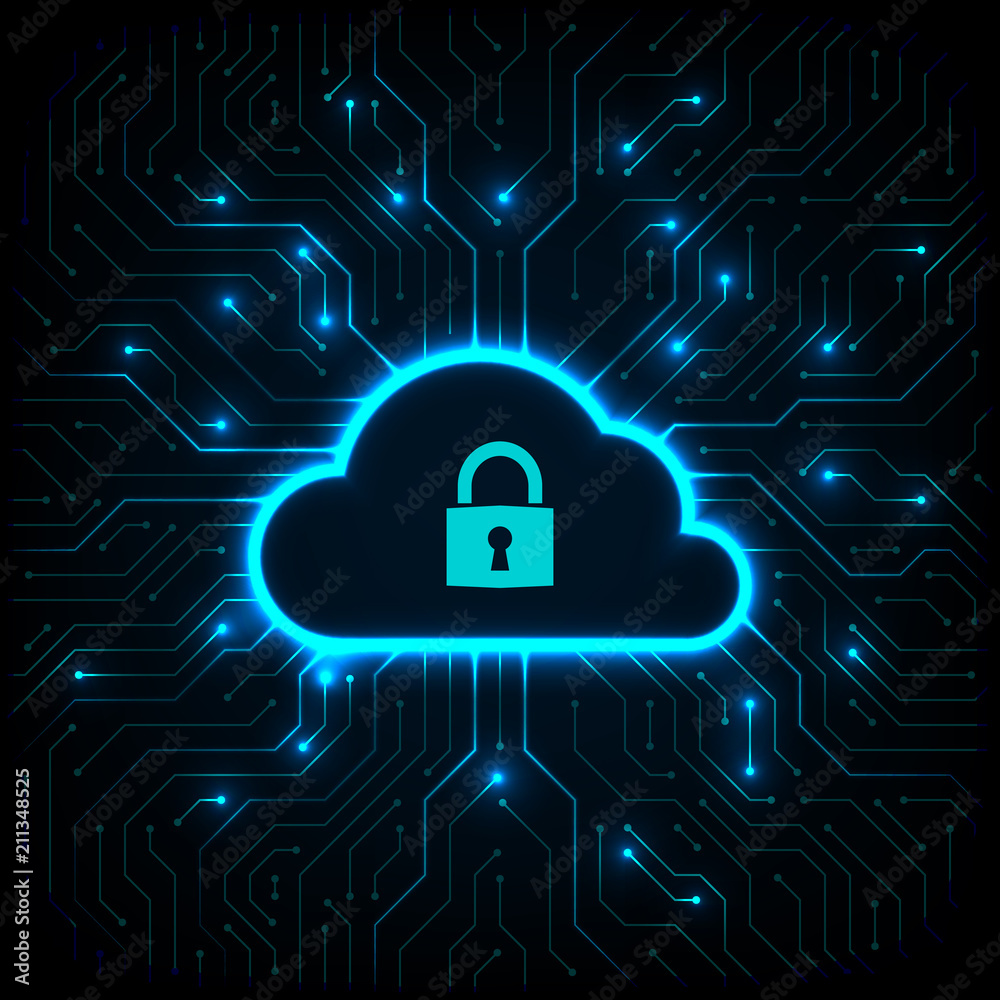 Abstract technology background. Cyber security concept. Cloud technology on digital circuit board vector illustration.