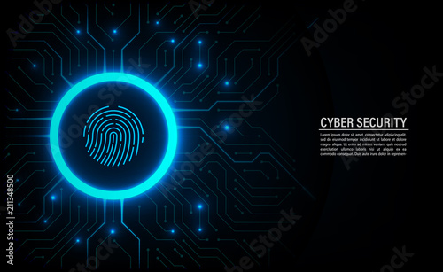 Abstract technology background. Cyber security concept. Fingerprint on circuit board vector background.