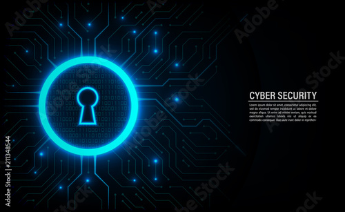 Abstract technology background. Cyber security concept. Closed padlock on digital circuit board vector illustration.