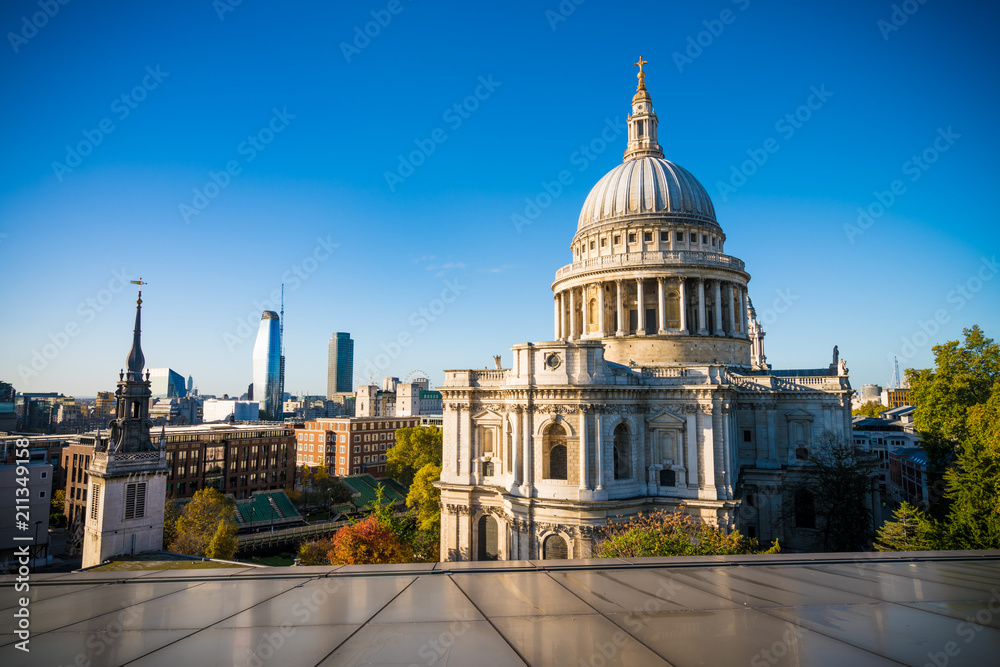 St Paul's cathedral dome with clear sky in London, England