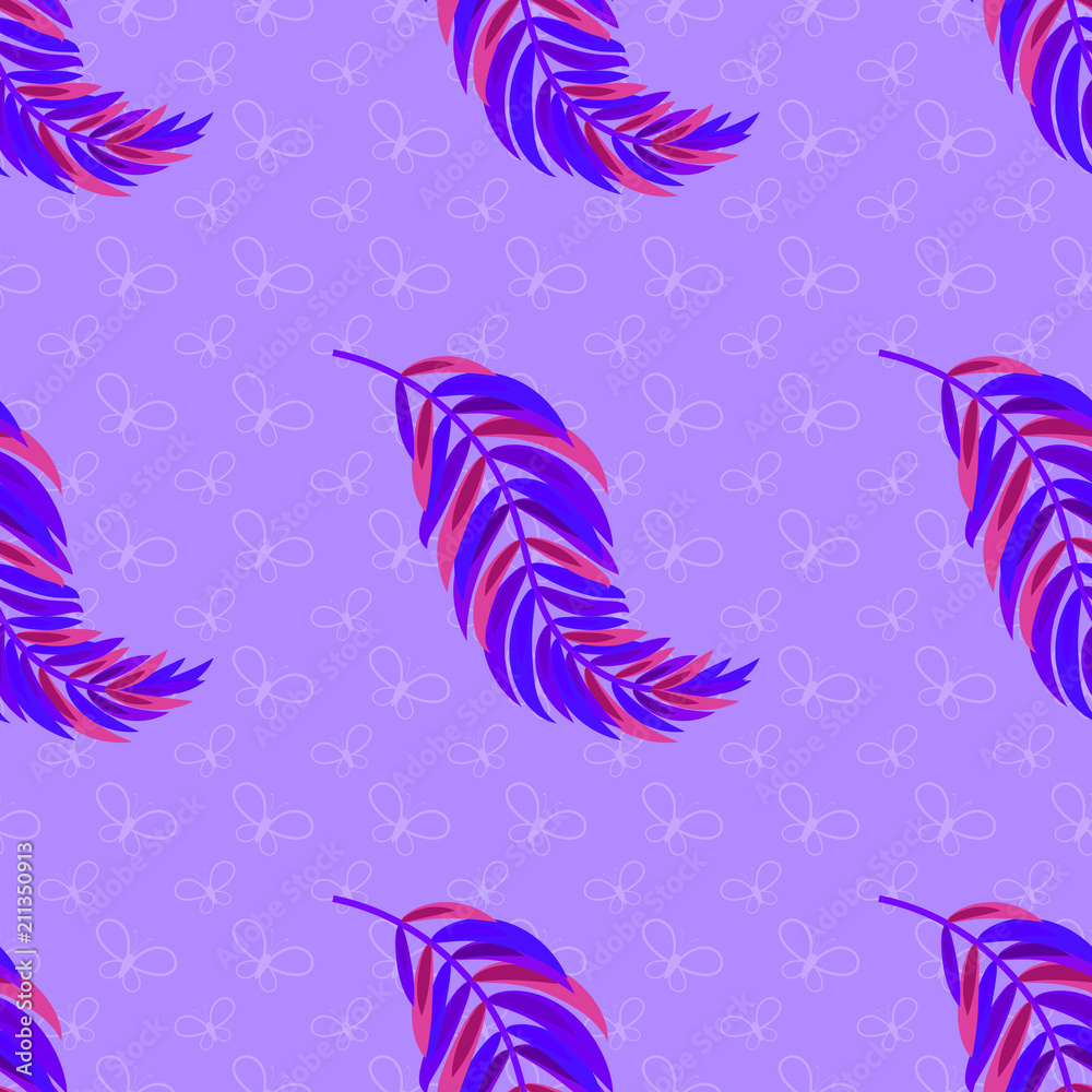 Colorful seamless pattern of abstract feathers. Simple flat vector illustration. For the design of paper wallpaper, fabric, wrapping paper, covers, web sites. Colorful seamless pattern of abstract feathers. Simple flat vector illustration. For the design of paper wallpaper, fabric, wrapping paper, covers, web sites.
