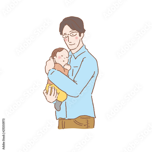 赤ちゃん　抱っこする　父親　イラスト
