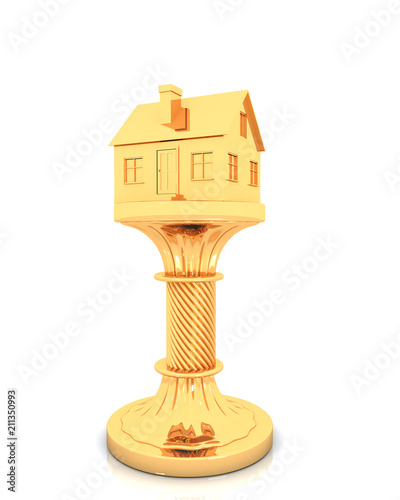 Golden house on podium