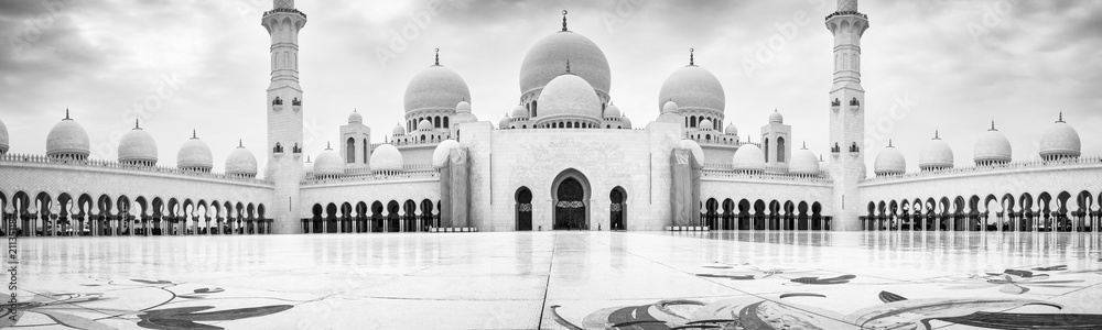 Vintage panorama of Zayed Grand Mosque in Abu-Dhabi, UAE