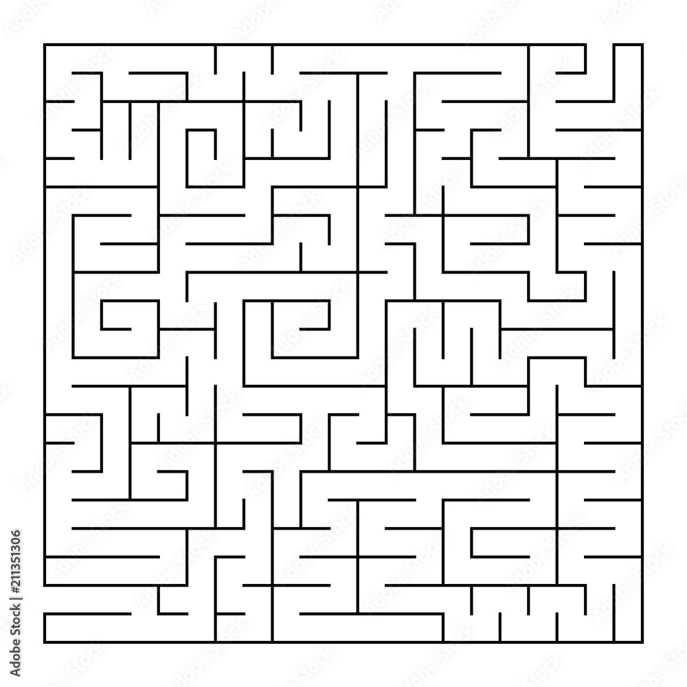 Isolated large labyrinth. Black stroke on a white background. An interesting and useful game for the brain. Simple flat vector illustration.