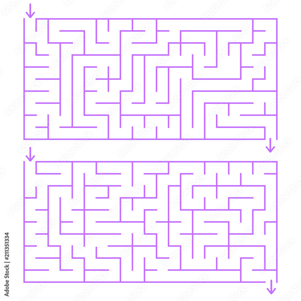 Abstract rectangular isolated labyrinth. An interesting and useful game for children and adults. Simple flat vector illustration.
