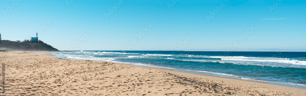 The panoramic view on the ocean from Buddina beach in Sunshine Coast, Australia