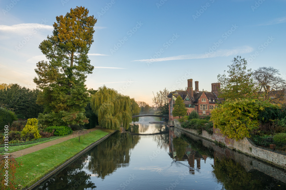 Cam river with clear blue sky, Cambridge